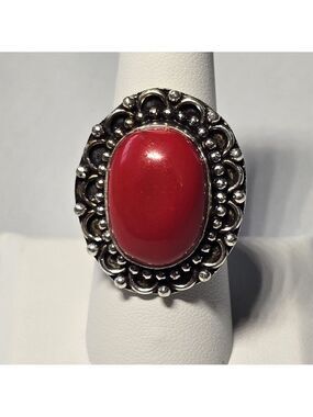 Vintage Sterling Silver Coral Ring
